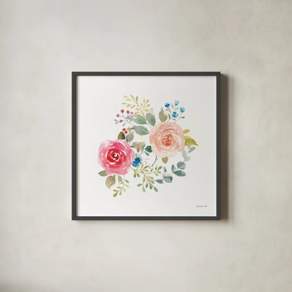 Lush Roses V by Danhui Nai. Shown in a sleek black glass frame for a contemporary gallery look. Available as an archival giclee rolled canvas, fine art paper, or poster print. SKU 68817a.
