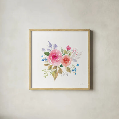 Lush Roses VI by Danhui Nai. Shown in a natural wood glass frame for a timeless modern aesthetic. Available as an archival giclee rolled canvas, fine art paper, or poster print. SKU 68818a.