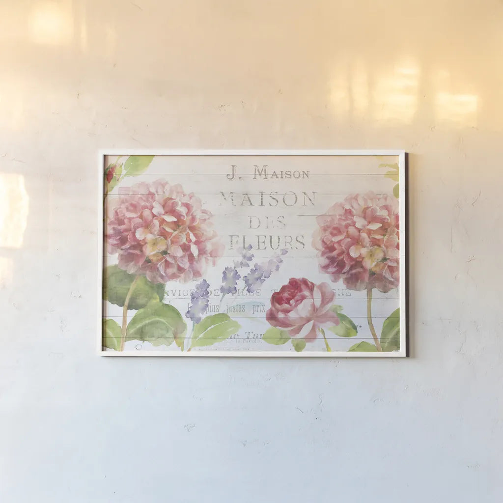 Maison Des Fleurs II by Danhui Nai. shown as a paper print in a white frame. Available as a archival giclee rolled canvas, fine art paper, or poster print. SKU 45832i.