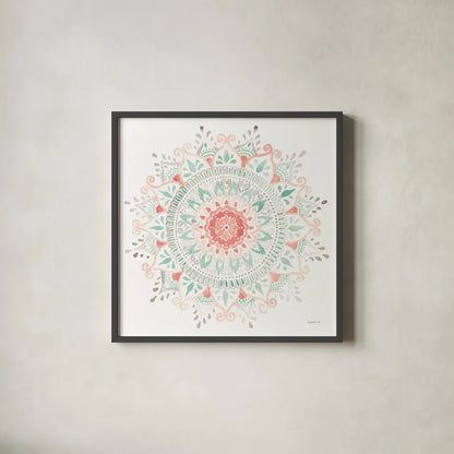 Mandala Delight I by Danhui Nai. Shown in a sleek black glass frame for a contemporary gallery look. Available as an archival giclee rolled canvas, fine art paper, or poster print. SKU 43079a.