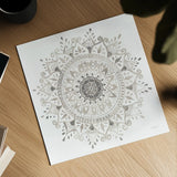 Mandala Delight I Neutral by Danhui Nai. Shown as a detailed flat fine art print, highlighting archival giclee quality. Available as an archival giclee rolled canvas, fine art paper, or poster print. SKU 56581a.