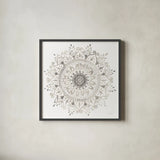 Mandala Delight I Neutral by Danhui Nai. Shown in a sleek black glass frame for a contemporary gallery look. Available as an archival giclee rolled canvas, fine art paper, or poster print. SKU 56581a.