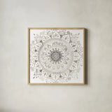 Mandala Delight I Neutral Crop by Danhui Nai. Shown in a natural wood glass frame for a timeless modern aesthetic. Available as an archival giclee rolled canvas, fine art paper, or poster print. SKU 63996a.