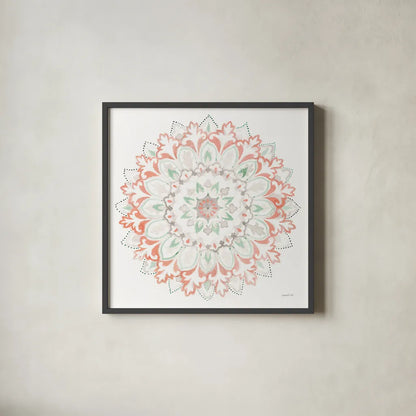 Mandala Delight II by Danhui Nai. Shown in a sleek black glass frame for a contemporary gallery look. Available as an archival giclee rolled canvas, fine art paper, or poster print. SKU 43080a.