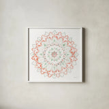 Mandala Delight II by Danhui Nai. Shown in a crisp white glass frame for a clean and minimalist style. Available as an archival giclee rolled canvas, fine art paper, or poster print. SKU 43080a.
