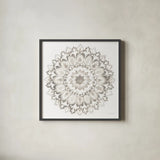 Mandala Delight II Neutral by Danhui Nai. Shown in a sleek black glass frame for a contemporary gallery look. Available as an archival giclee rolled canvas, fine art paper, or poster print. SKU 56582a.