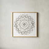 Mandala Delight II Neutral by Danhui Nai. Shown in a natural wood glass frame for a timeless modern aesthetic. Available as an archival giclee rolled canvas, fine art paper, or poster print. SKU 56582a.