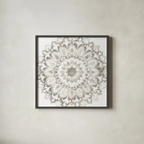 Mandala Delight II Neutral Crop by Danhui Nai. Shown in a sleek black glass frame for a contemporary gallery look. Available as an archival giclee rolled canvas, fine art paper, or poster print. SKU 63997a.