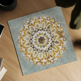 Mandala Delight II Yellow Grey by Danhui Nai. Shown as a detailed flat fine art print, highlighting archival giclee quality. Available as an archival giclee rolled canvas, fine art paper, or poster print. SKU 45669a.