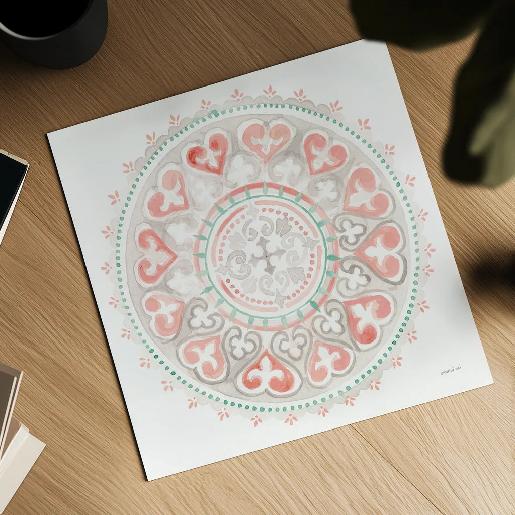 Mandala Delight III by Danhui Nai. Shown as a detailed flat fine art print, highlighting archival giclee quality. Available as an archival giclee rolled canvas, fine art paper, or poster print. SKU 43081a.