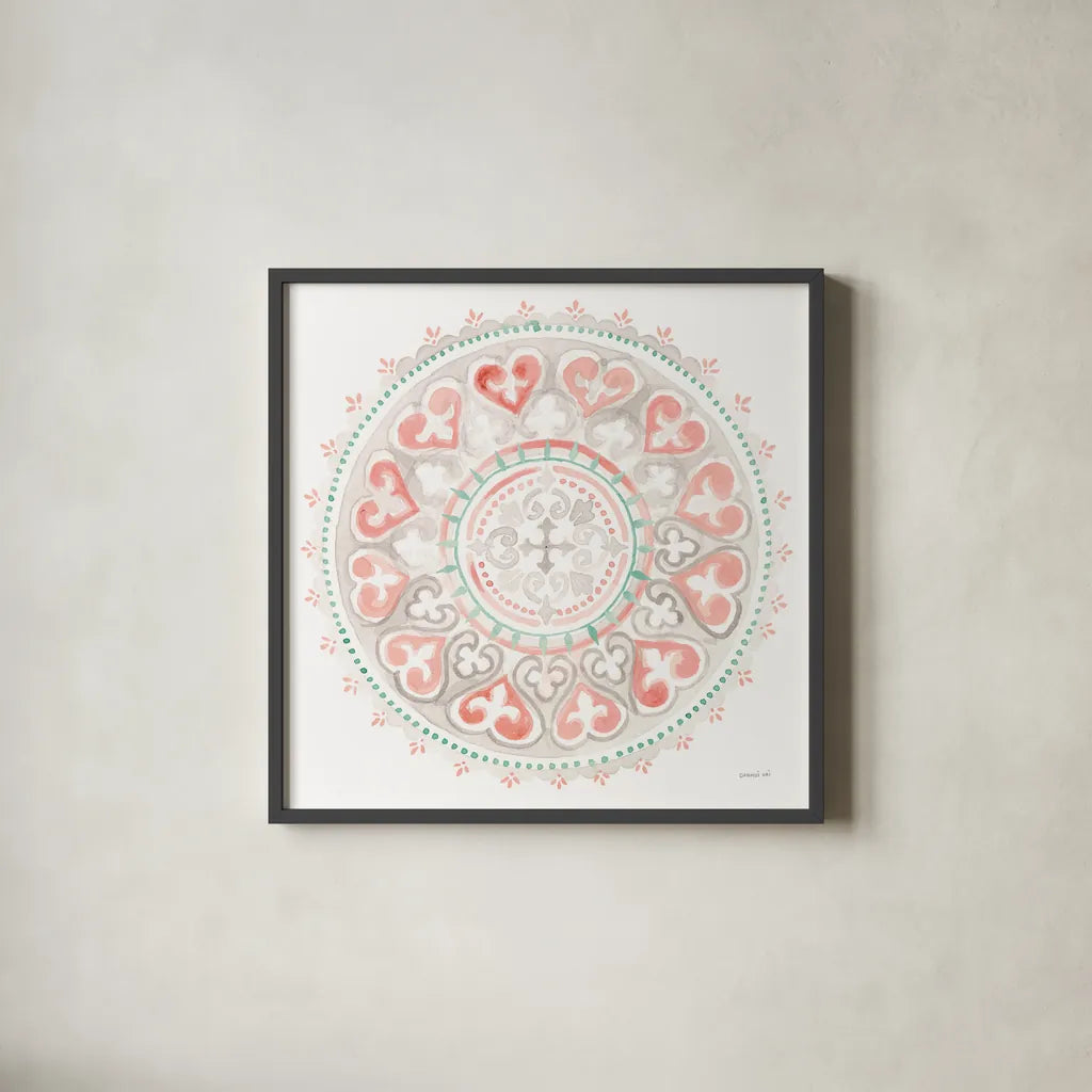 Mandala Delight III by Danhui Nai. Shown in a sleek black glass frame for a contemporary gallery look. Available as an archival giclee rolled canvas, fine art paper, or poster print. SKU 43081a.