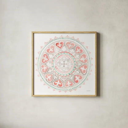 Mandala Delight III by Danhui Nai. Shown in a natural wood glass frame for a timeless modern aesthetic. Available as an archival giclee rolled canvas, fine art paper, or poster print. SKU 43081a.