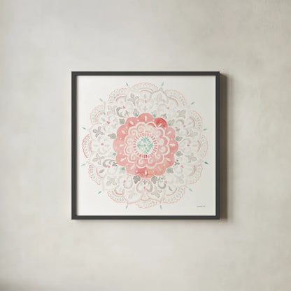 Mandala Delight IV by Danhui Nai. Shown in a sleek black glass frame for a contemporary gallery look. Available as an archival giclee rolled canvas, fine art paper, or poster print. SKU 43082a.