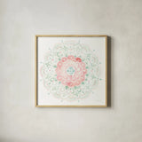 Mandala Delight IV Blue Green by Danhui Nai. Shown in a natural wood glass frame for a timeless modern aesthetic. Available as an archival giclee rolled canvas, fine art paper, or poster print. SKU 56948a.
