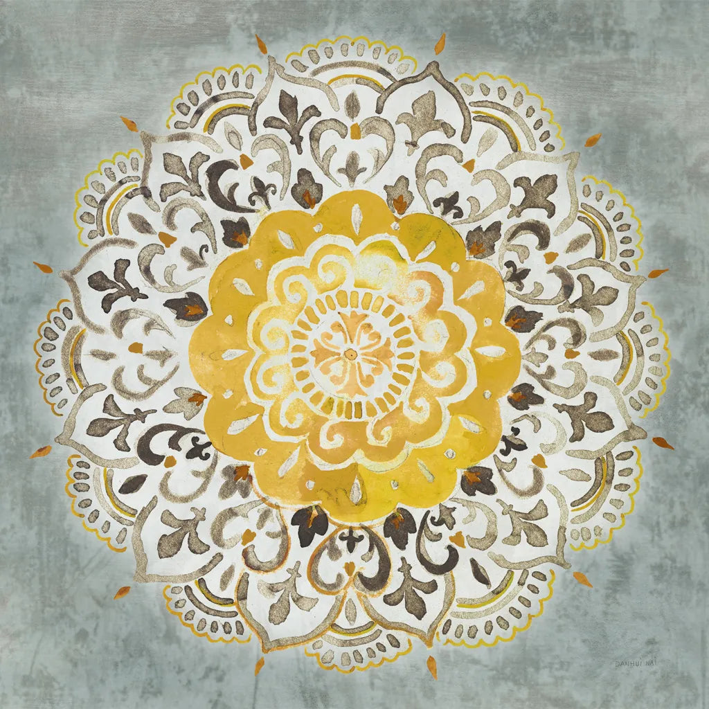 Mandala Delight IV Yellow Grey by Danhui Nai. SKU 45671a. Archival Giclee Fine art print for wall decor.