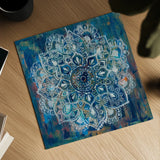 Mandala in Blue II by Danhui Nai. Shown as a detailed flat fine art print, highlighting archival giclee quality. Available as an archival giclee rolled canvas, fine art paper, or poster print. SKU 23483a.