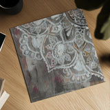 Mandala in Neutral II Sq III by Danhui Nai. Shown as a detailed flat fine art print, highlighting archival giclee quality. Available as an archival giclee rolled canvas, fine art paper, or poster print. SKU 28149a.