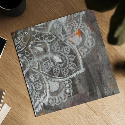 Mandala in Neutral II Sq IV by Danhui Nai. Shown as a detailed flat fine art print, highlighting archival giclee quality. Available as an archival giclee rolled canvas, fine art paper, or poster print. SKU 28150a.