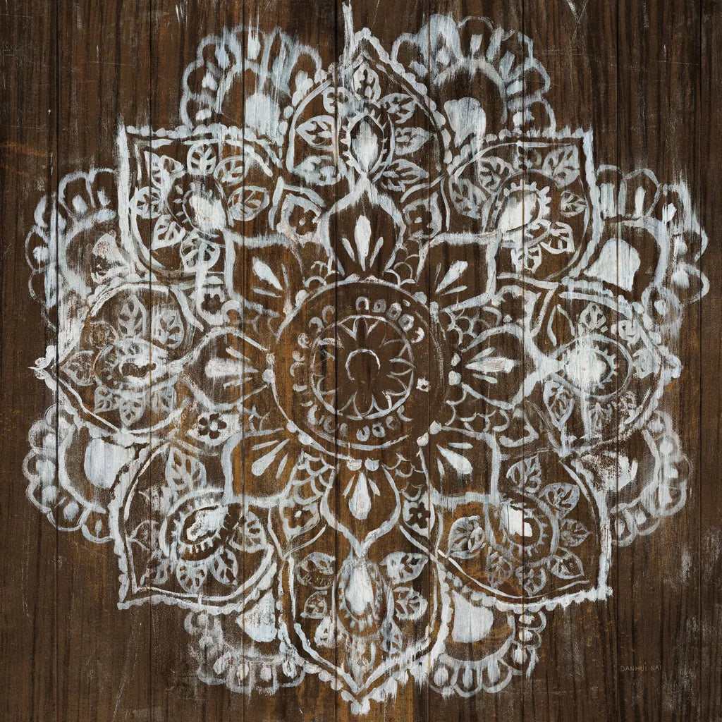 Mandala on Dark Wood by Danhui Nai. SKU 51727a. Archival Giclee Fine art print for wall decor.