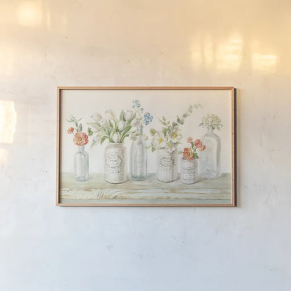 Marmalade Flowers I by Danhui Nai. shown as a paper print in a natural frame. Available as a archival giclee rolled canvas, fine art paper, or poster print. SKU 74478i.