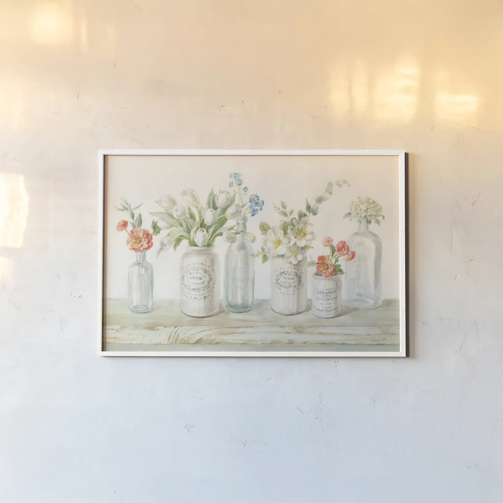Marmalade Flowers I by Danhui Nai. shown as a paper print in a white frame. Available as a archival giclee rolled canvas, fine art paper, or poster print. SKU 74478i.