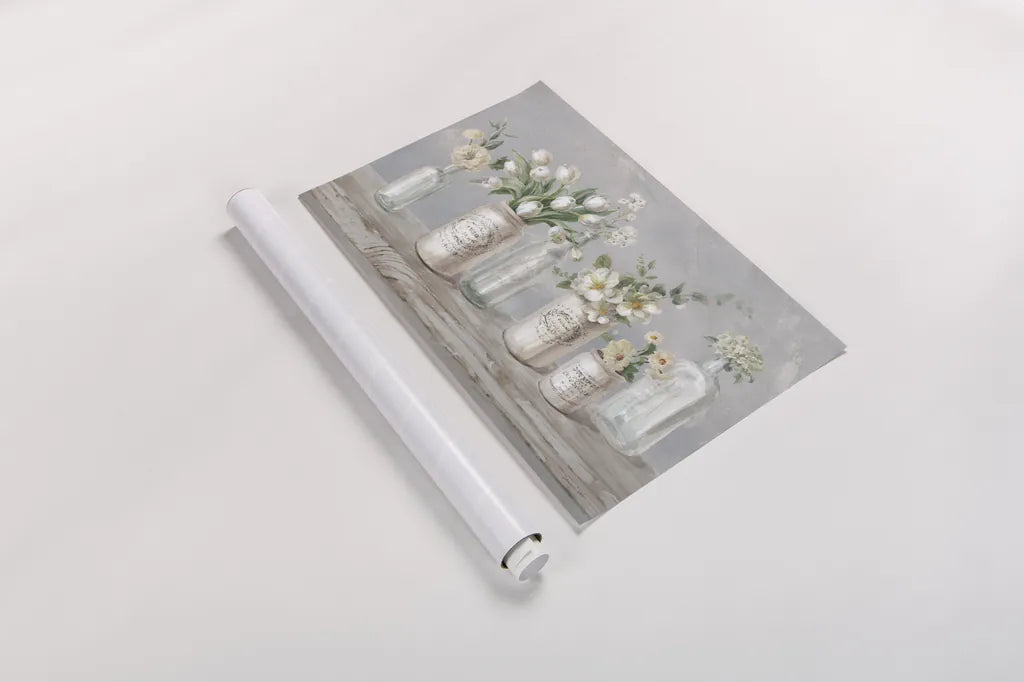 Marmalade Flowers I Neutral by Danhui Nai. shown as a rolled paper print. Available as archival giclee rolled canvas, fine art paper, or poster print. SKU 78283i.