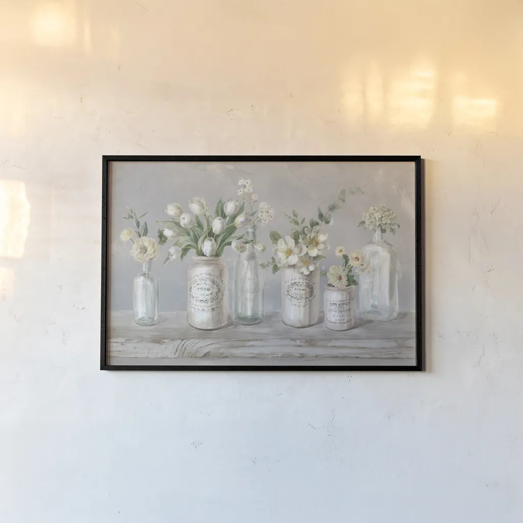 Marmalade Flowers I Neutral by Danhui Nai. shown as a paper print in a black flame. Available as a archival giclee rolled canvas, fine art paper, or poster print. SKU 78283i.