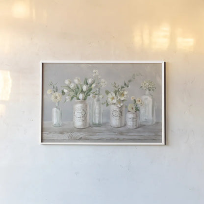 Marmalade Flowers I Neutral by Danhui Nai. shown as a paper print in a white frame. Available as a archival giclee rolled canvas, fine art paper, or poster print. SKU 78283i.