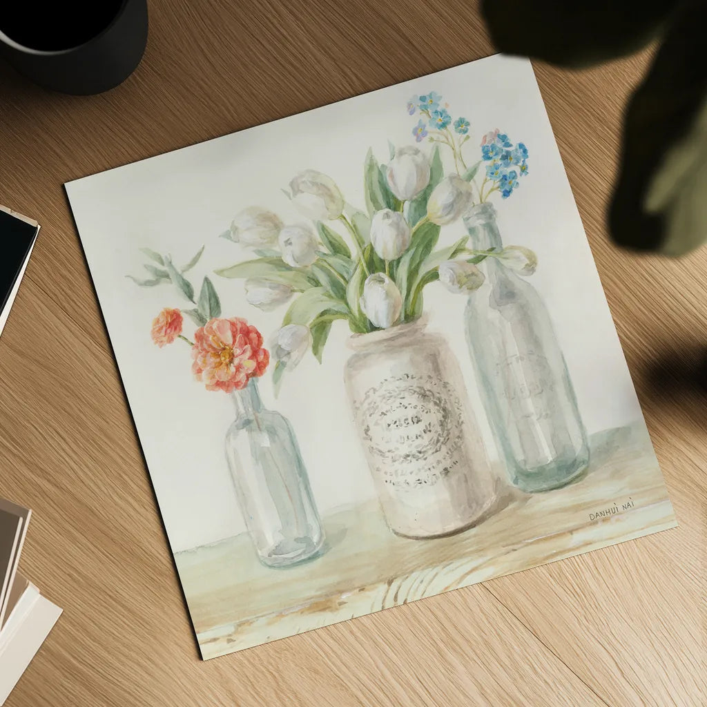 Marmalade Flowers II by Danhui Nai. Shown as a detailed flat fine art print, highlighting archival giclee quality. Available as an archival giclee rolled canvas, fine art paper, or poster print. SKU 74531a.