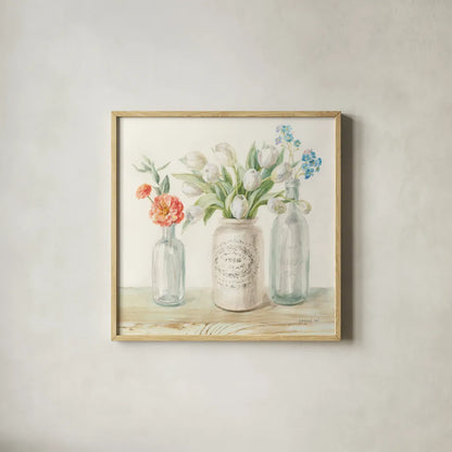 Marmalade Flowers II by Danhui Nai. Shown in a natural wood glass frame for a timeless modern aesthetic. Available as an archival giclee rolled canvas, fine art paper, or poster print. SKU 74531a.