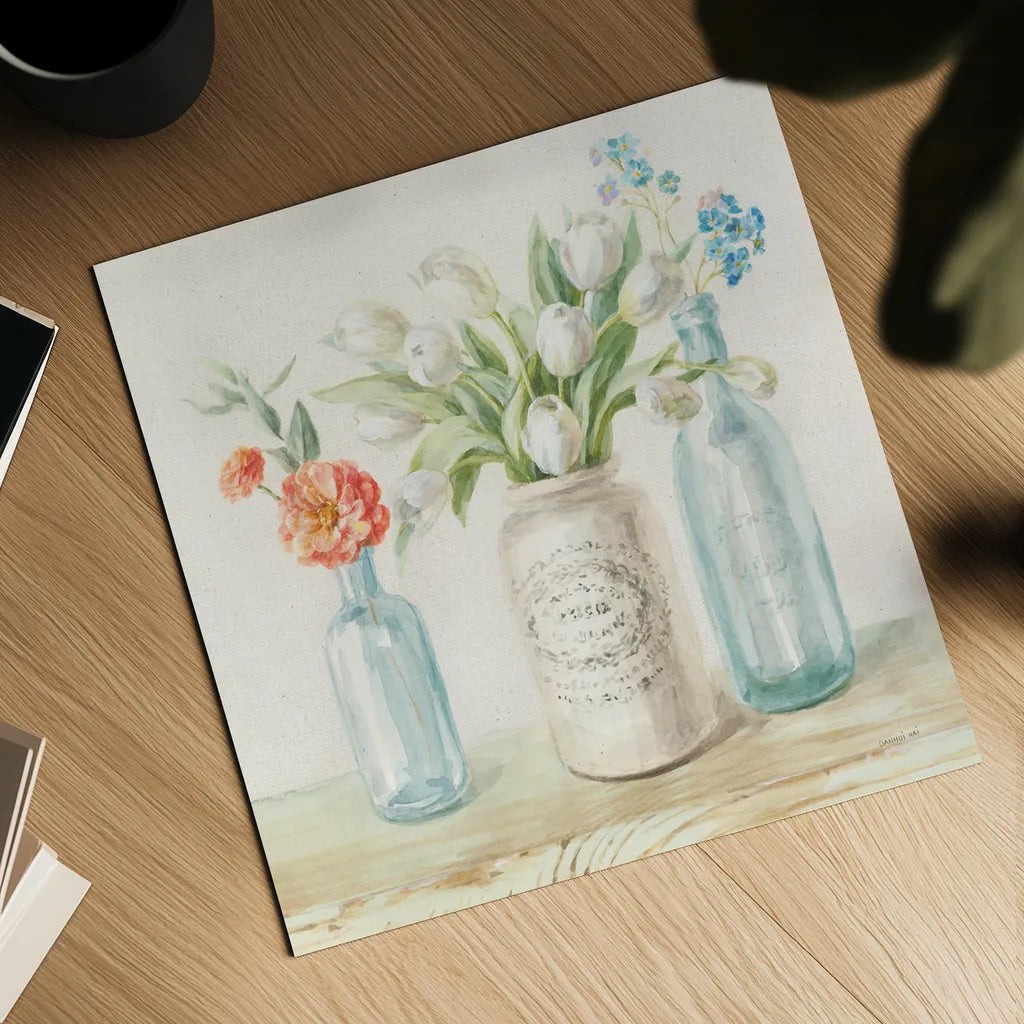 Marmalade Flowers II Linen by Danhui Nai. Shown as a detailed flat fine art print, highlighting archival giclee quality. Available as an archival giclee rolled canvas, fine art paper, or poster print. SKU 80180a.