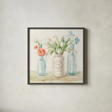 Marmalade Flowers II Linen by Danhui Nai. Shown in a sleek black glass frame for a contemporary gallery look. Available as an archival giclee rolled canvas, fine art paper, or poster print. SKU 80180a.