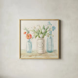 Marmalade Flowers II Linen by Danhui Nai. Shown in a natural wood glass frame for a timeless modern aesthetic. Available as an archival giclee rolled canvas, fine art paper, or poster print. SKU 80180a.
