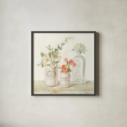 Marmalade Flowers III by Danhui Nai. Shown in a sleek black glass frame for a contemporary gallery look. Available as an archival giclee rolled canvas, fine art paper, or poster print. SKU 74532a.