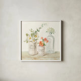 Marmalade Flowers III by Danhui Nai. Shown in a crisp white glass frame for a clean and minimalist style. Available as an archival giclee rolled canvas, fine art paper, or poster print. SKU 74532a.
