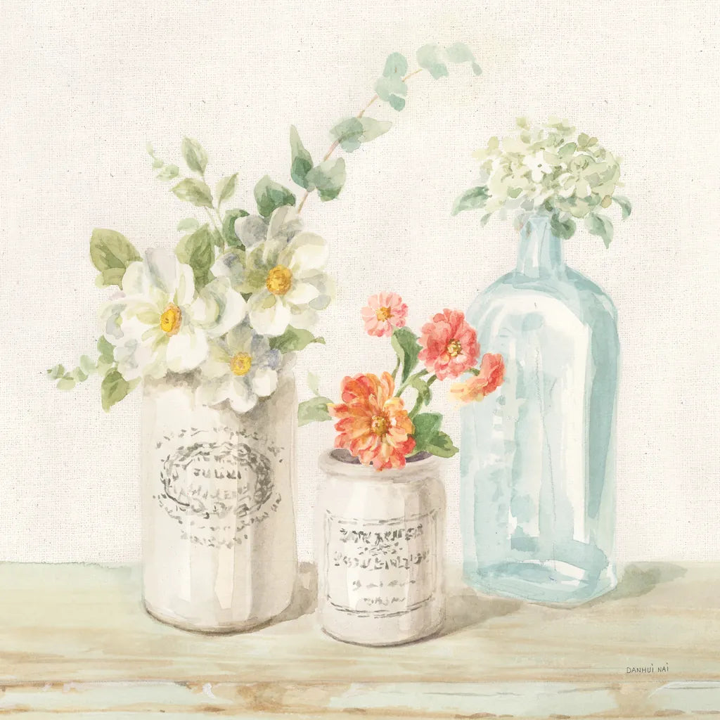 Marmalade Flowers III Linen by Danhui Nai. SKU 80181a. Archival Giclee Fine art print for wall decor.