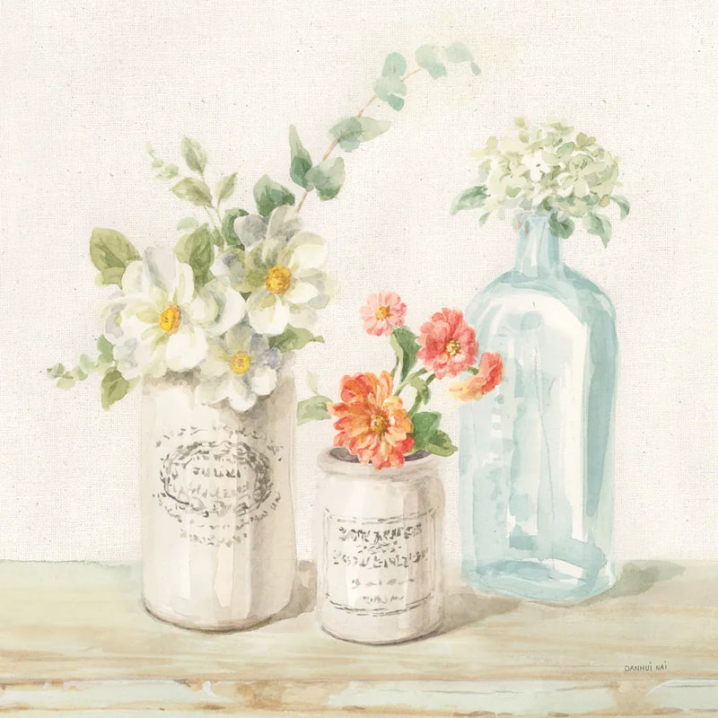 Marmalade Flowers III Linen by Danhui Nai. SKU 80181a. Archival Giclee Fine art print for wall decor.