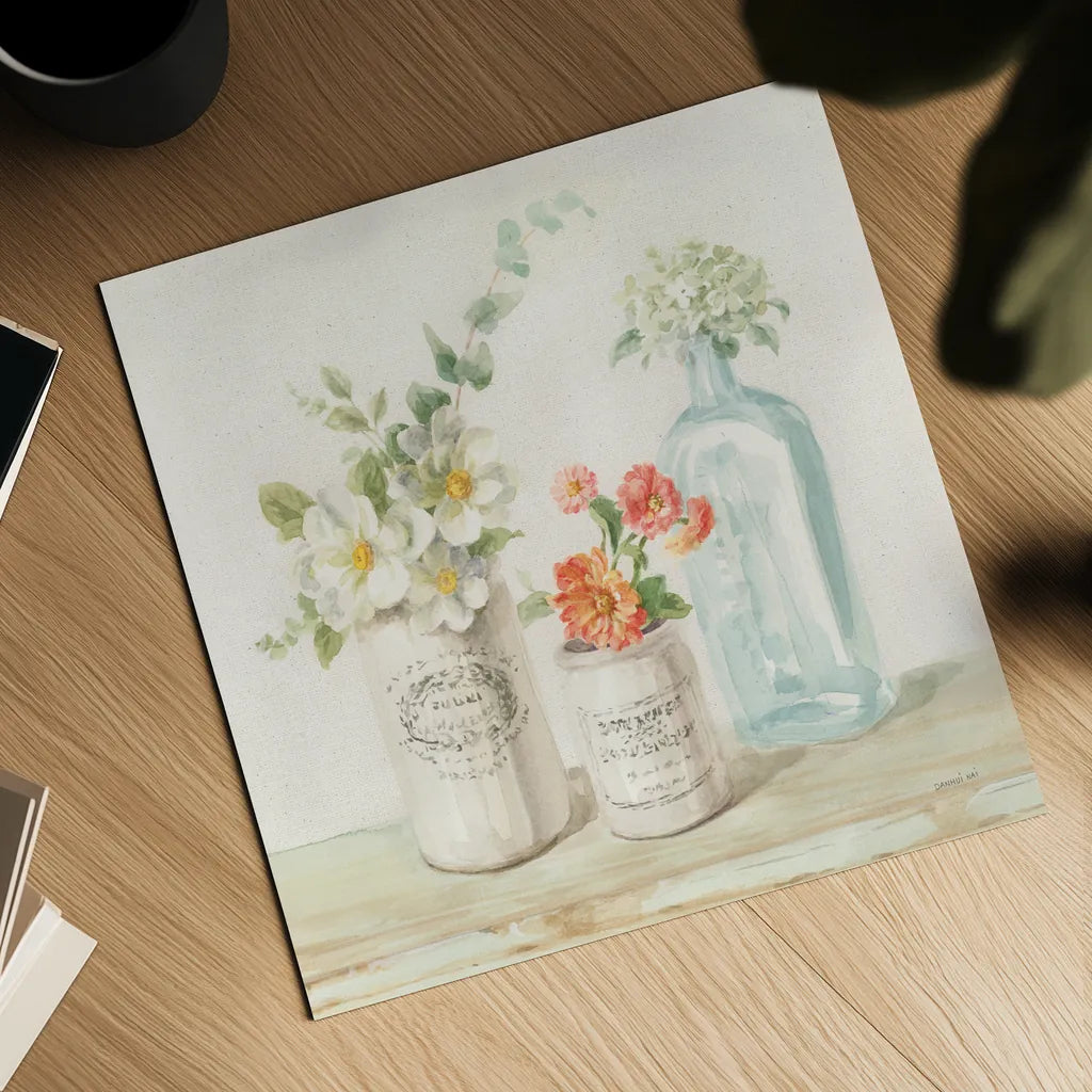 Marmalade Flowers III Linen by Danhui Nai. Shown as a detailed flat fine art print, highlighting archival giclee quality. Available as an archival giclee rolled canvas, fine art paper, or poster print. SKU 80181a.