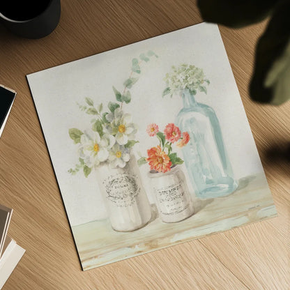 Marmalade Flowers III Linen by Danhui Nai. Shown as a detailed flat fine art print, highlighting archival giclee quality. Available as an archival giclee rolled canvas, fine art paper, or poster print. SKU 80181a.