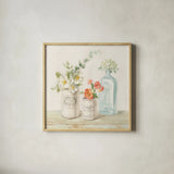Marmalade Flowers III Linen by Danhui Nai. Shown in a natural wood glass frame for a timeless modern aesthetic. Available as an archival giclee rolled canvas, fine art paper, or poster print. SKU 80181a.