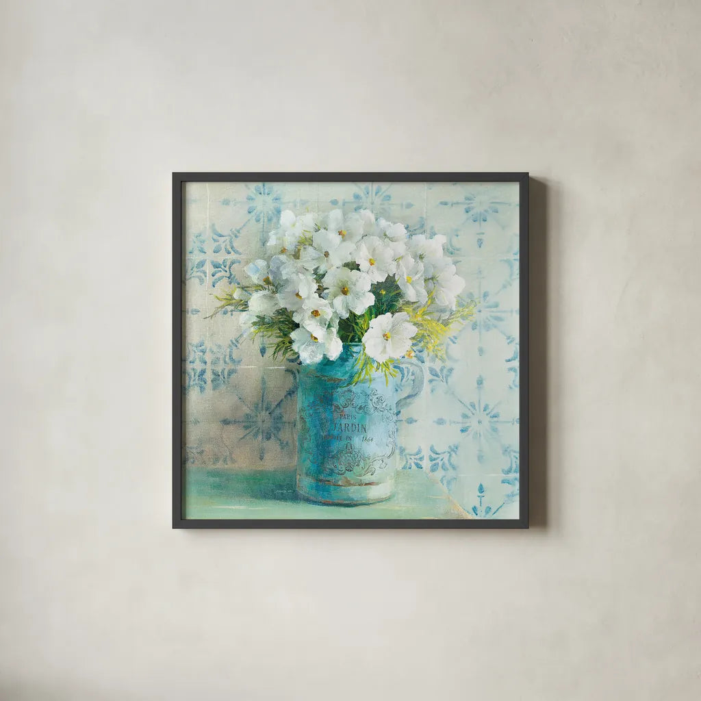 May Blossoms I Crop by Danhui Nai. Shown in a sleek black glass frame for a contemporary gallery look. Available as an archival giclee rolled canvas, fine art paper, or poster print. SKU 16264a.