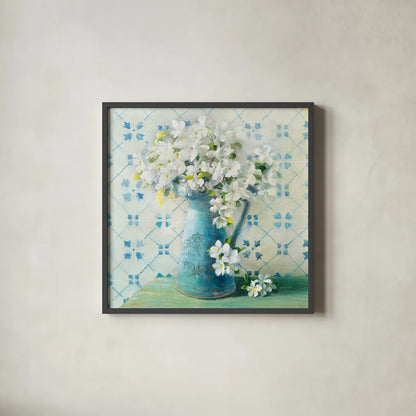 May Blossoms II Crop by Danhui Nai. Shown in a sleek black glass frame for a contemporary gallery look. Available as an archival giclee rolled canvas, fine art paper, or poster print. SKU 16265a.