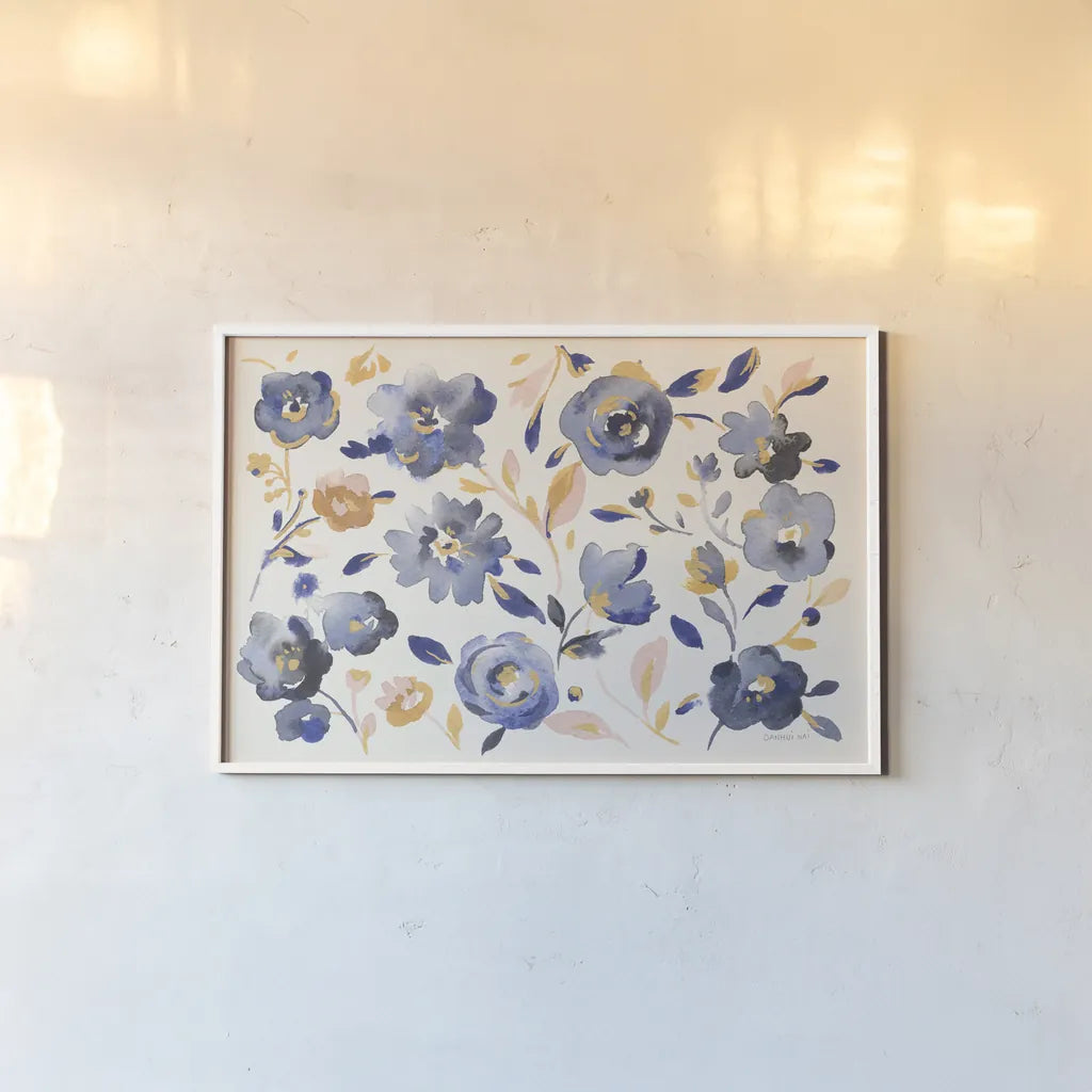 May Flowers I by Danhui Nai. shown as a paper print in a white frame. Available as a archival giclee rolled canvas, fine art paper, or poster print. SKU 71819i.