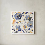 May Flowers II by Danhui Nai. Shown in a crisp white glass frame for a clean and minimalist style. Available as an archival giclee rolled canvas, fine art paper, or poster print. SKU 71820a.