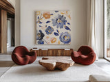 May Flowers III by Danhui Nai. Shown as extra-large giant wall art in a modern living room. Available as an archival giclee rolled canvas, fine art paper, or poster print. SKU 71821a.