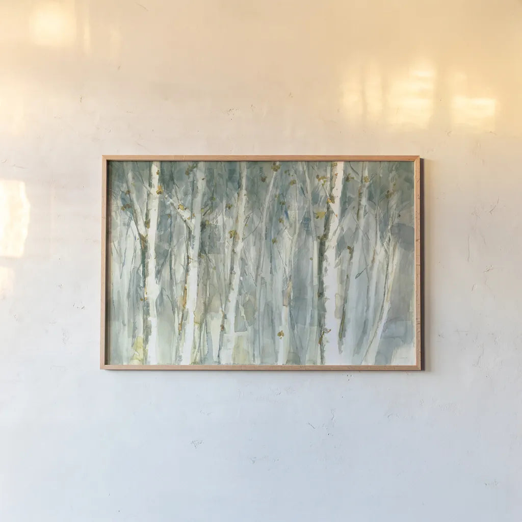 Meadows Edge II by Danhui Nai. shown as a paper print in a natural frame. Available as a archival giclee rolled canvas, fine art paper, or poster print. SKU 61969i.