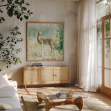 Meadows Edge III by Danhui Nai. Shown in a natural wood frame in a cozy modern living room. Available as an archival giclee rolled canvas, fine art paper, or poster print. SKU 61970a.