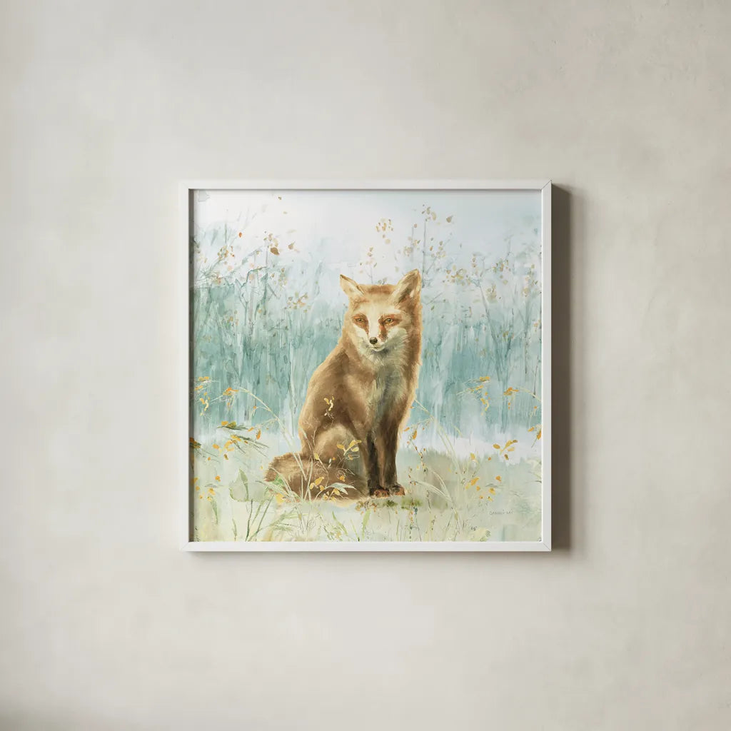 Meadows Edge IV by Danhui Nai. Shown in a crisp white glass frame for a clean and minimalist style. Available as an archival giclee rolled canvas, fine art paper, or poster print. SKU 61971a.