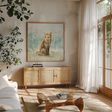 Meadows Edge IV by Danhui Nai. Shown in a natural wood frame in a cozy modern living room. Available as an archival giclee rolled canvas, fine art paper, or poster print. SKU 61971a.
