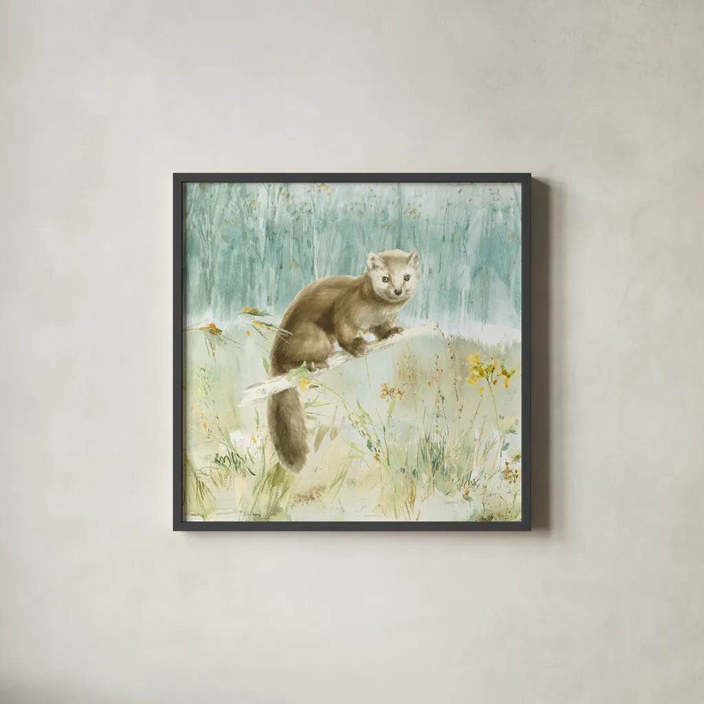 Meadows Edge V by Danhui Nai. Shown in a sleek black glass frame for a contemporary gallery look. Available as an archival giclee rolled canvas, fine art paper, or poster print. SKU 61972a.